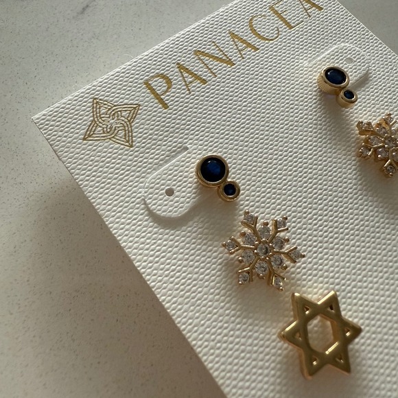 Panacea‎ Set of 3 Chanukah/Hanukkah Holiday Stud Earrings - Gold/Blue - NWT - Picture 4 of 6